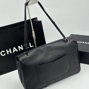 Chanel Maxi “Souplissimo” Large Flap Bag Black Caviar Silver Hardware