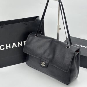 Chanel Maxi “Souplissimo” Large Flap Bag Black Caviar Silver Hardware