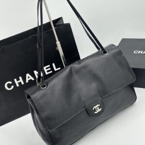 Chanel Maxi “Souplissimo” Large Flap Bag Black Caviar Silver Hardware