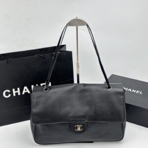 Chanel Maxi “Souplissimo” Large Flap Bag Black Caviar Silver Hardware