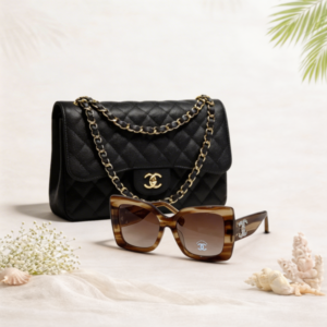 Chanel Coastal Glam 2 Piece Bundle Set (Classic Bag + Sunglasses)